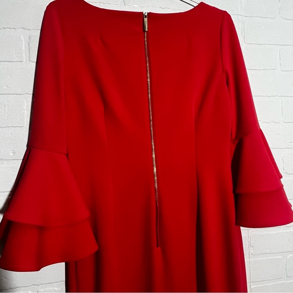 Calvin Klein Ruffled Bell Sleeve Sheath Dress Round Neck Formal Career Like New - Picture 7 of 16